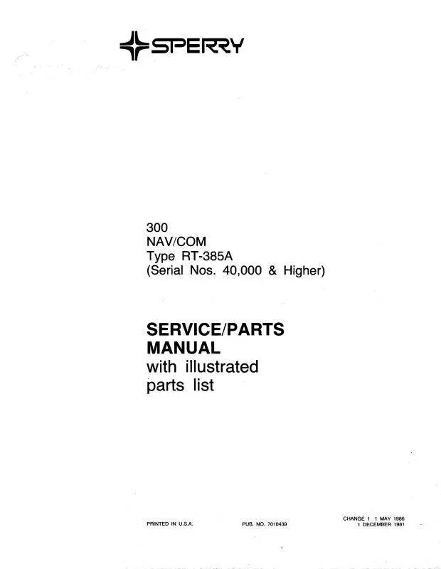 Cessna 300 Nav-Comm Rt-385A Maintenance & Parts Manual (Cert385a-82-Mp) 1