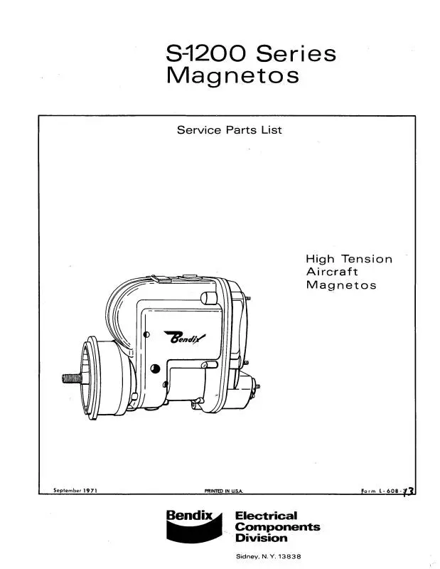 Bendix S-1200 Series Magnetos 1971 Service Parts List (L-608-13) 1