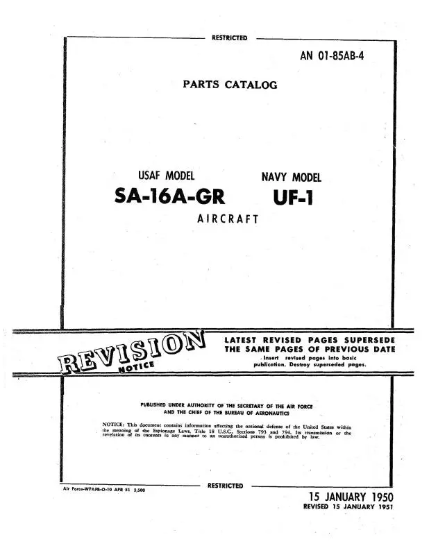 Grumman Sa-16A-Gr 1950 Parts Catalog (An-01-85Ab-4) 1