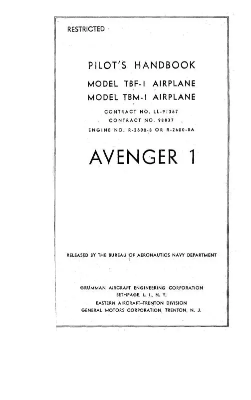 Grumman Tbf-1,Tbm-1 Avenger 1 Pilot's Operating Handbook (Grtbf1) 1