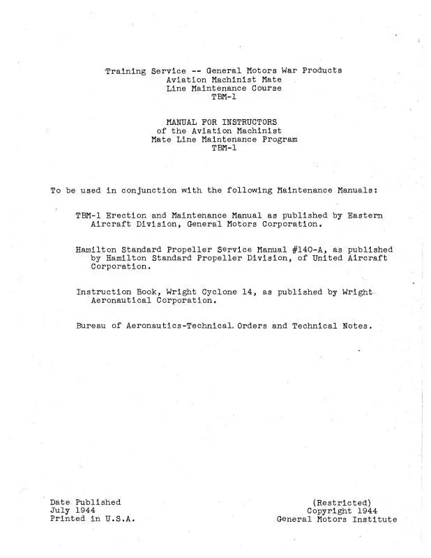 Grumman Tbm-1 1944 Instructor's Maintenance Guide (Grtbm1-44-M-C) 1
