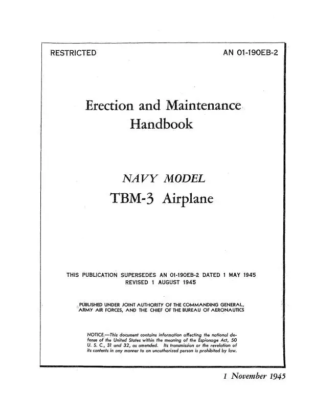 Grumman Tbm-3 Avenger Iii 1945 Maintenance Parts Breakdown & Spare Parts Order (01-190Eb-508) 1