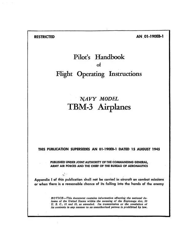 Grumman Tbm-3 1945 Flight Operating Handbook (01-190Eb-1) 1