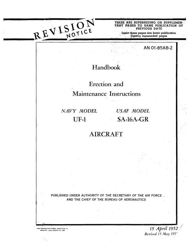 Grumman Uf-1,-1G,-1T Navy Models 1952 Erection & Maintenance Instructions (01-85Ab-2) 1