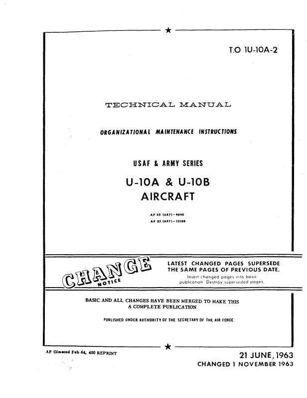 Helio Aircraft Corporation U-10A, B Usaf & Army 1963 Maintenance Manual (1U-10A-2) 1
