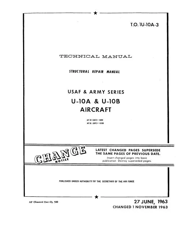 Helio Aircraft Corporation U-10A, B Usaf & Army 1963 Structural Repair (1U-10A-3) 1