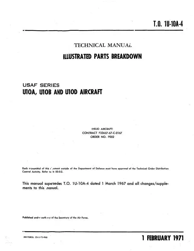 Helio Aircraft Corporation U-10A, B Usaf & Army 1963 Illustrated Parts Breakdown (1U-10A-4) 1