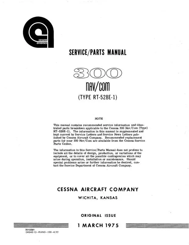 Cessna 300 Nav-Com Rt-528E-1 Maintenance & Parts Manual (D4546-13) 1