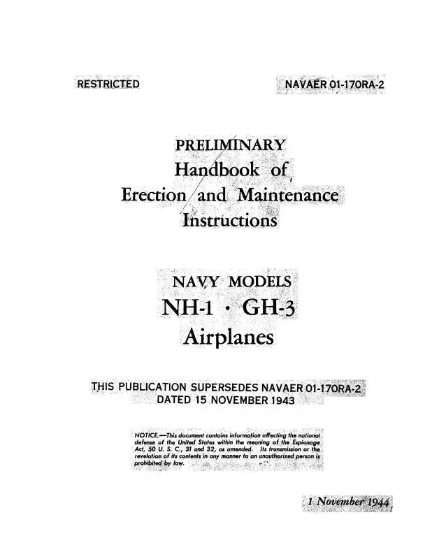 Howard Navy Models Nh-1 & Gh-3 1944 Erection & Maintenance Instructions (01-170Ra-2) 1