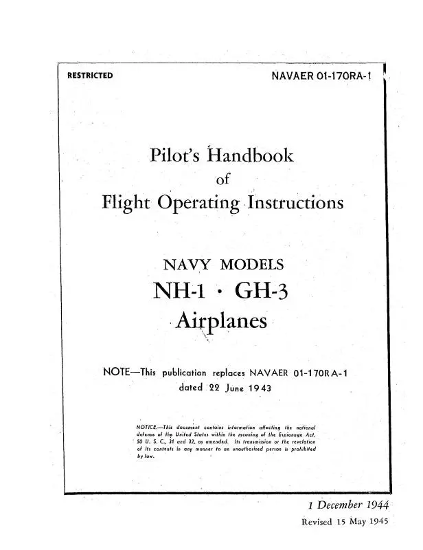 Howard Nh-1 & Gh-3 1944 Pilot's Handbook Of Flight Operating Instructions (01-170Ra-1) 1