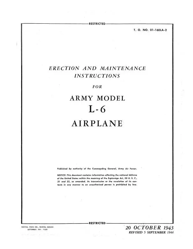 Interstate L-6 Airplane 1943 Erection & Maintenance Instructions (01-160La-2) 1