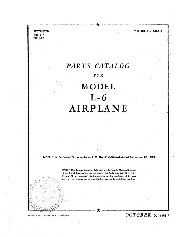 Interstate L-6 Airplane 1943 Parts Catalog (01-160La-4) 1