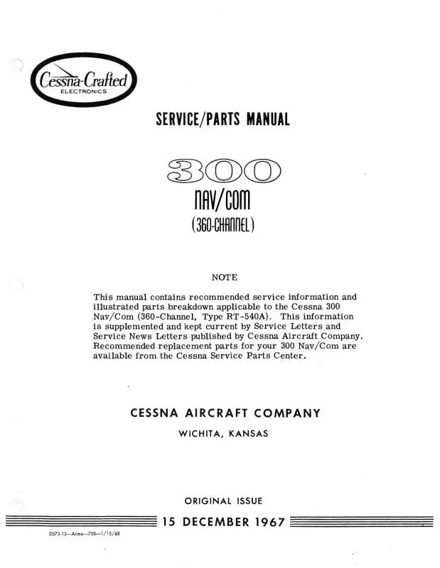Cessna 300 Nav-Com Rt-540A Maintenance & Parts Manual (D573-13) 1