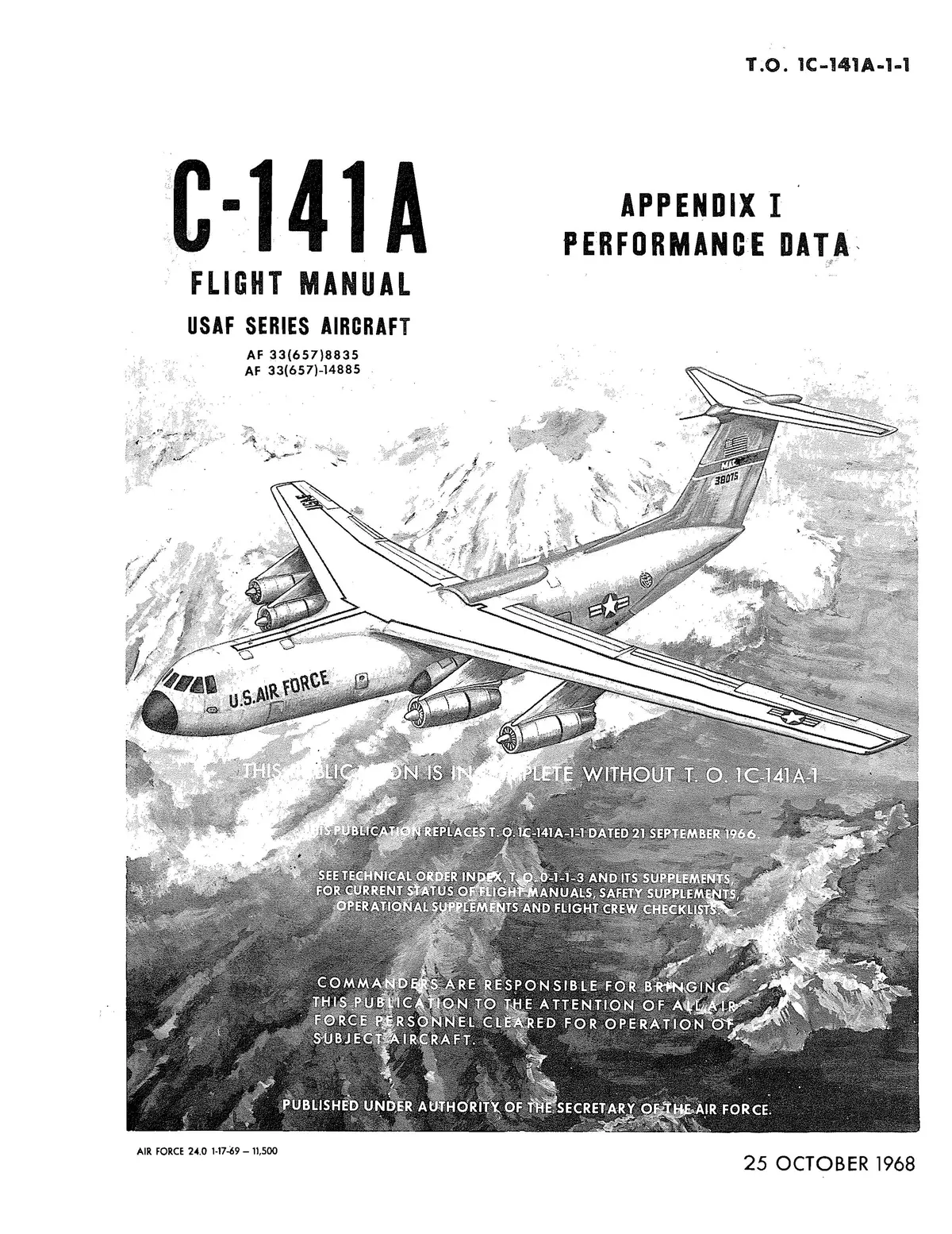 Lockheed C-141A 1968 Flight Manual Appendix I Performance Data (1C-141A-1-1) 1