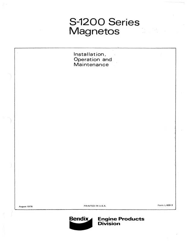 Bendix S-1200 Series Magnetos 1976 Installation-Operation-Maintenance (L-609-3) 1