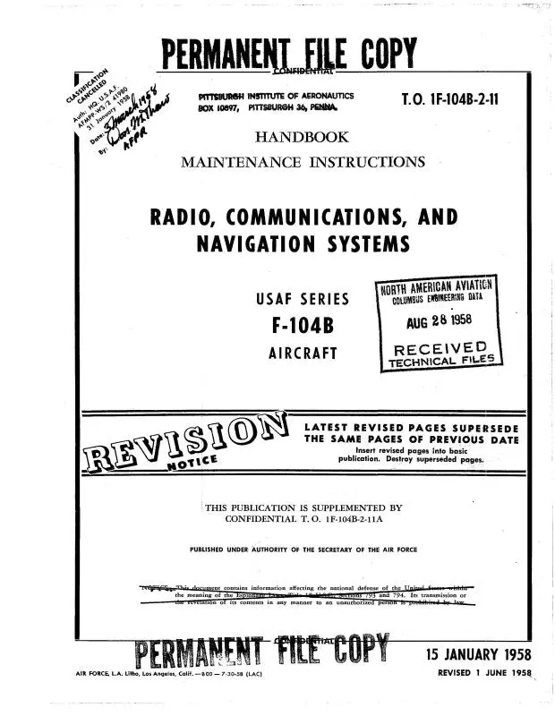 Lockheed F-104B 1958 Maintenance Instructions (1F-104B-2-11) 1