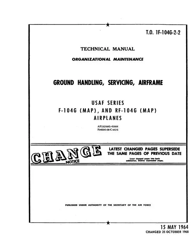 Lockheed F-104G(Map) & Rf-104G(Map)1964 Organizational Maintenance (1F-104G-2-2) 1