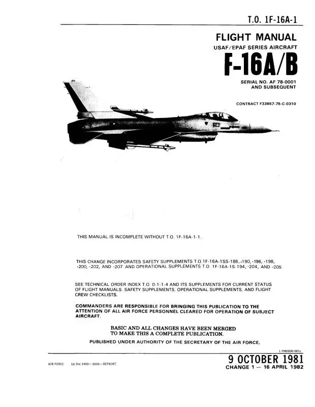 Lockheed F-16A-B 1981 Flight Manual (1F-16A-1) 1