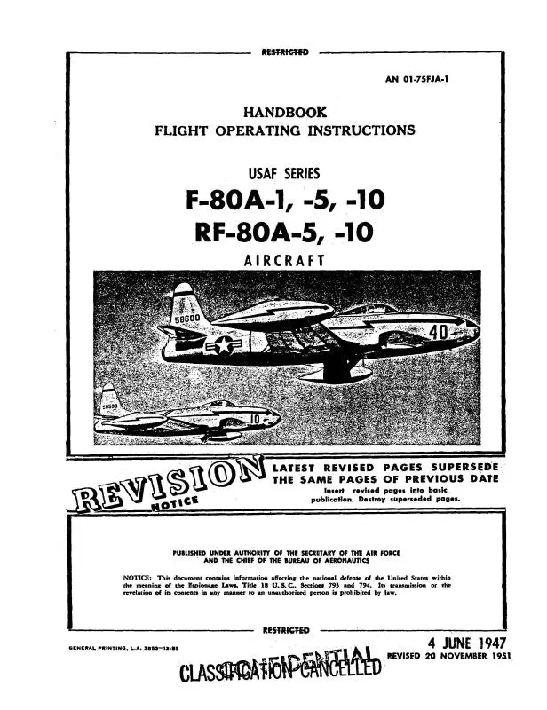 Lockheed F-80A-1,5,10 & Rf-80A-5,10 Flight Operating Instructions Handbook (01-75Fja-1) 1