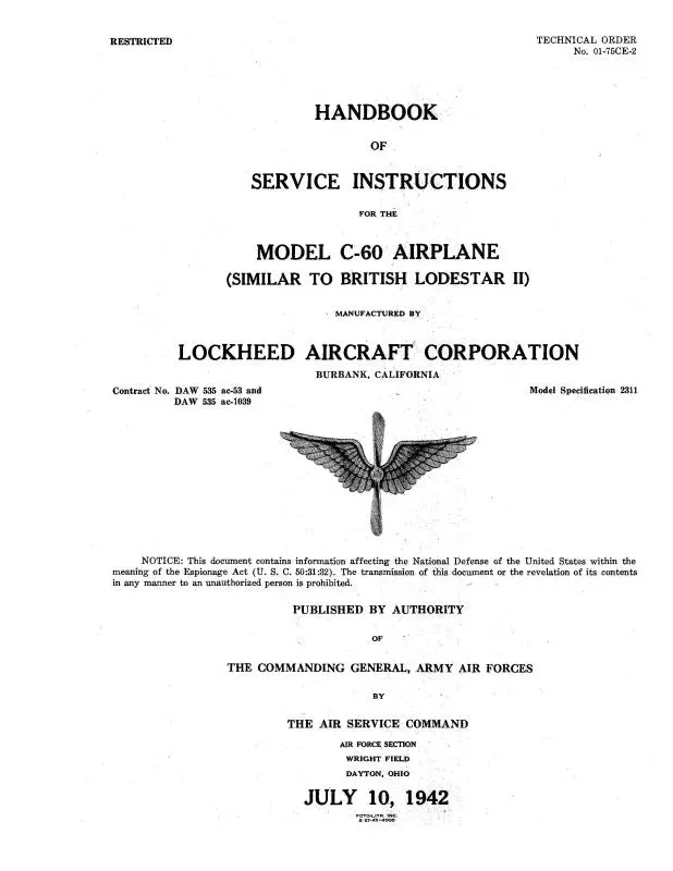 Lockheed  Lodestar C-60 1942 Maintenance Instructions (01-75Ce-2) 1