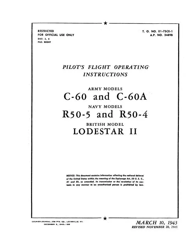 Lockheed C-60, C-60A Lodestar Flight Instructions (01-75Ce-1) 1
