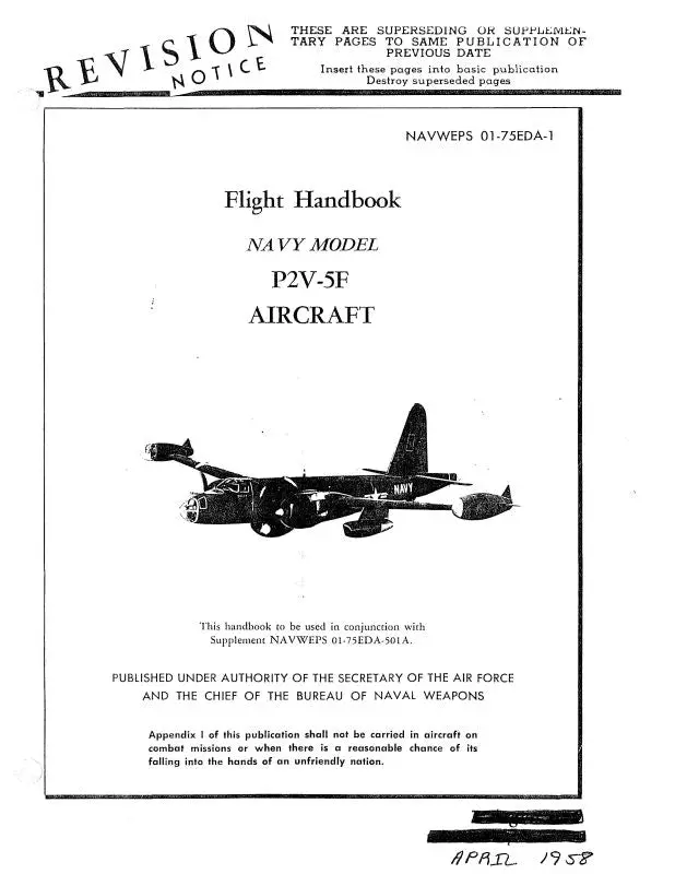 Lockheed P2v-5F Navy 1958 Flight Handbook (01-75Eda-1) 1