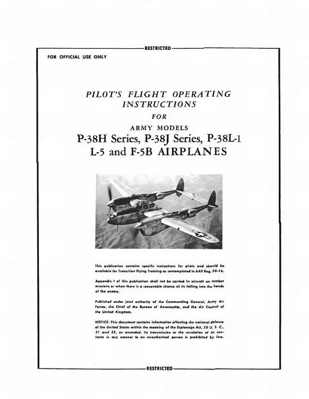 Lockheed P-38 Lockheed Lightning Pilot's Manual (Lhp38-Pom-C) 1