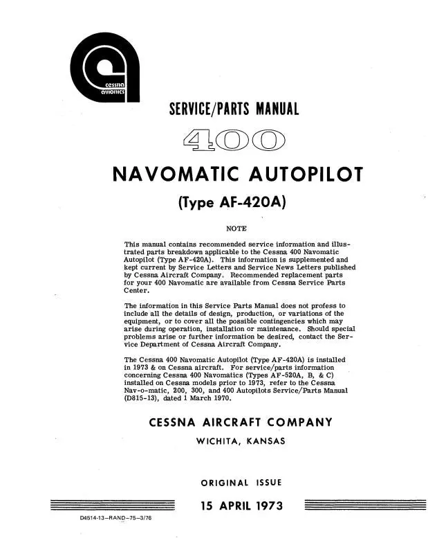 Cessna 400 Glide Scope 543B 1967 Maintenance & Parts Manual (D539-13) 1