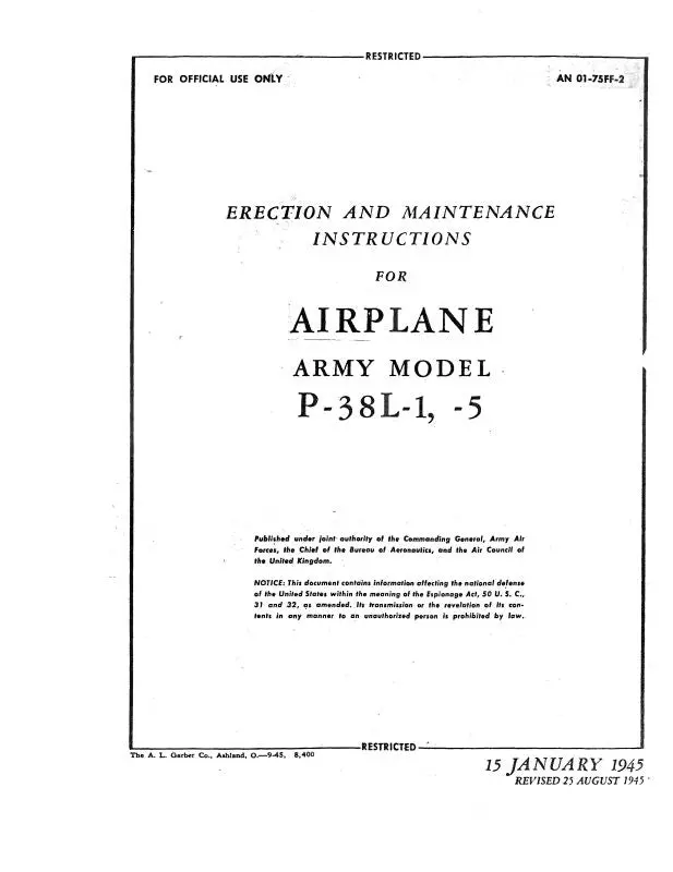 Lockheed P-38L-1, -5 1945 Erection & Maintenance Instructions (01-75Ff-2) 1