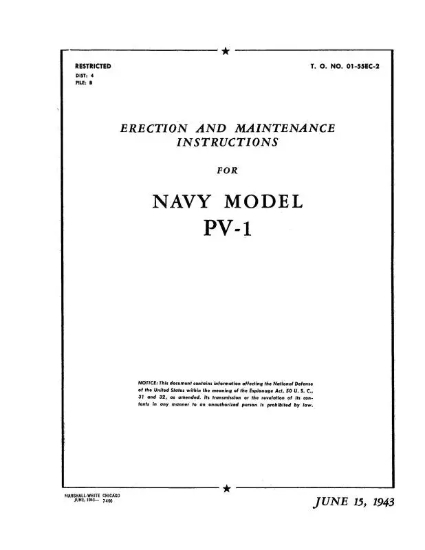 Lockheed Pv-1 Navy Model 1943 Erection & Maintenance Instructions (01-55Ec-2) 1