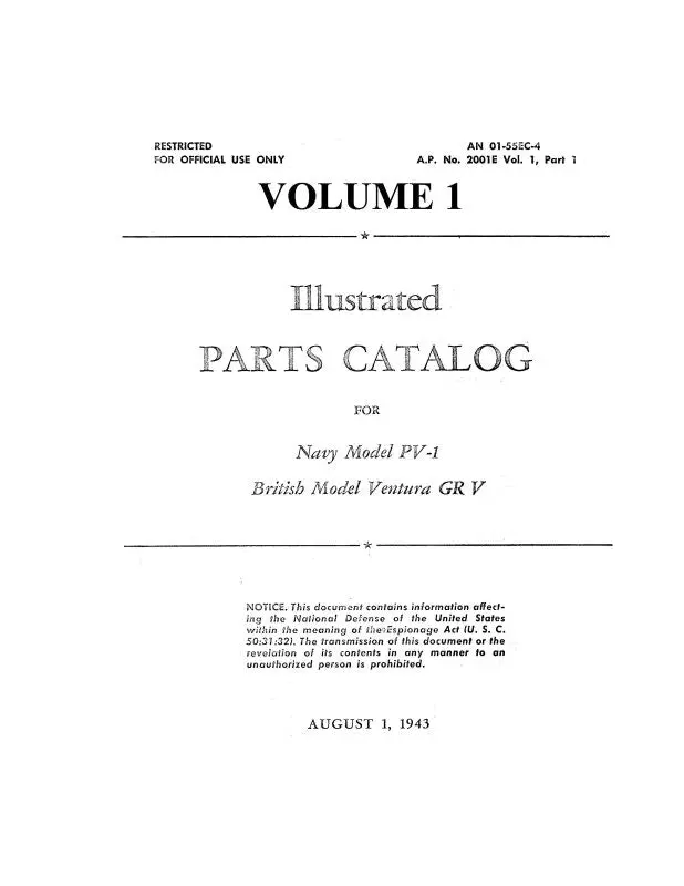 Lockheed Pv-1 Navy Model 1943 Illustrated Parts Catalog (01-55Ec-4) 1