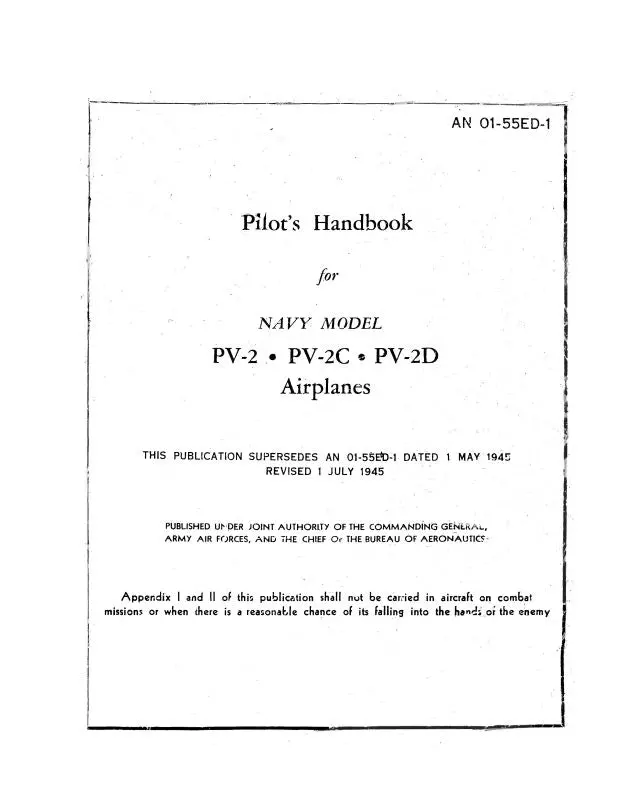 Lockheed Pv-2, Pv-2C, Pv-2D 1945 Pilot's Handbook (01-55Ed-1) 1