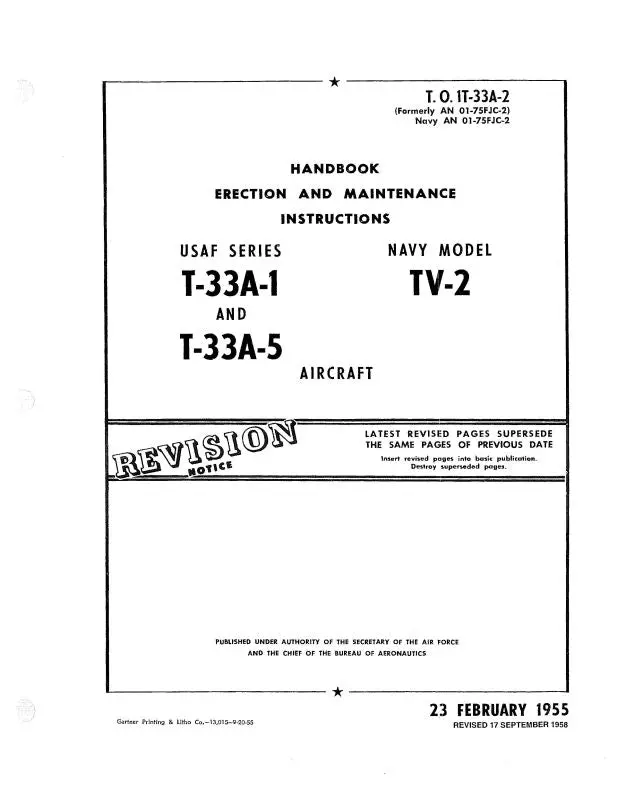Lockheed T-33A-1,5 Usaf & Tv-2 Navy1956 Erection & Maintenance Instructions (1T-33A-2) 1