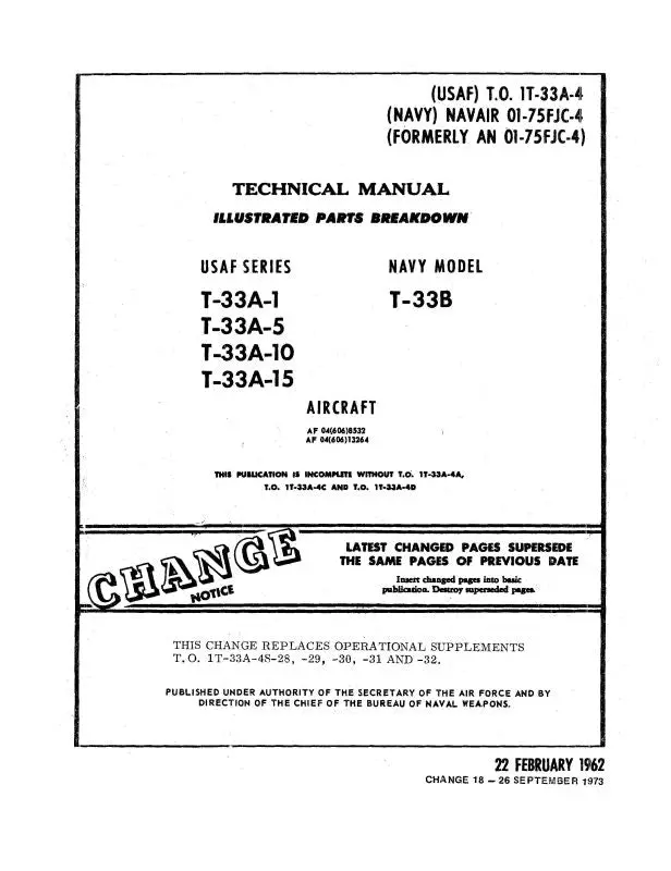 Lockheed T-33A-1,5,10,15 Usaf 1962 Illustrated Parts Breakdown (1T-33A-4) 1