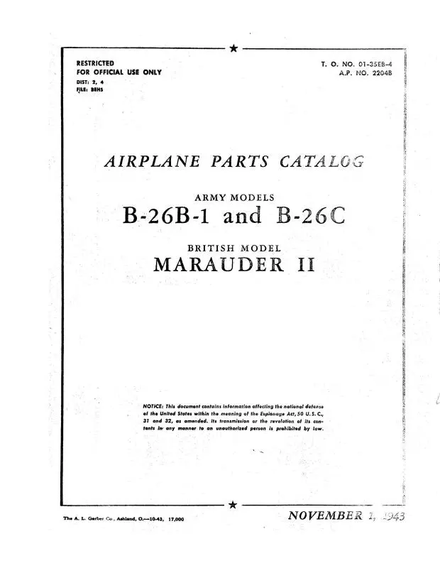 Martin B-26B-1,C Marauderii 1943 Parts Catalog (01-35Eb-4) 1