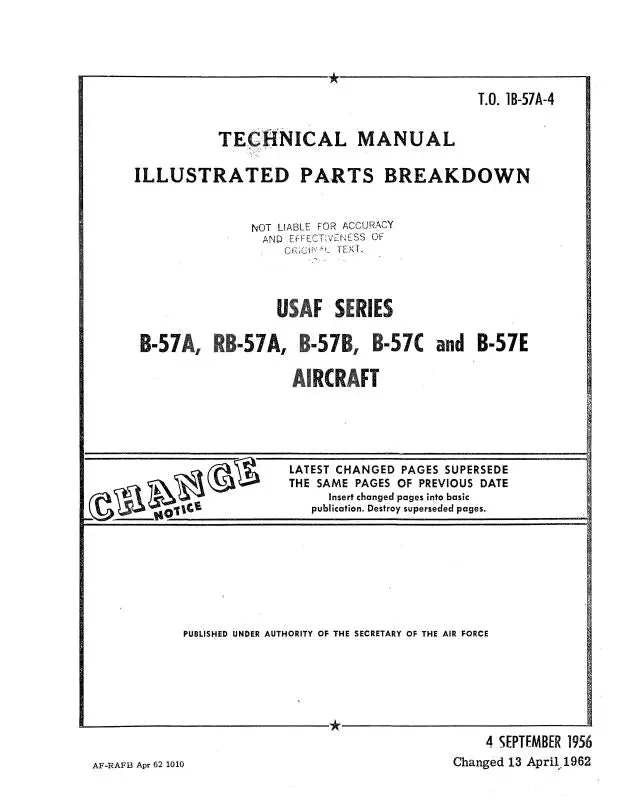 Martin B-57A,B,C,E, Rb-57A 1956 Illustrated Parts Breakdown (1B-57A-4) 1