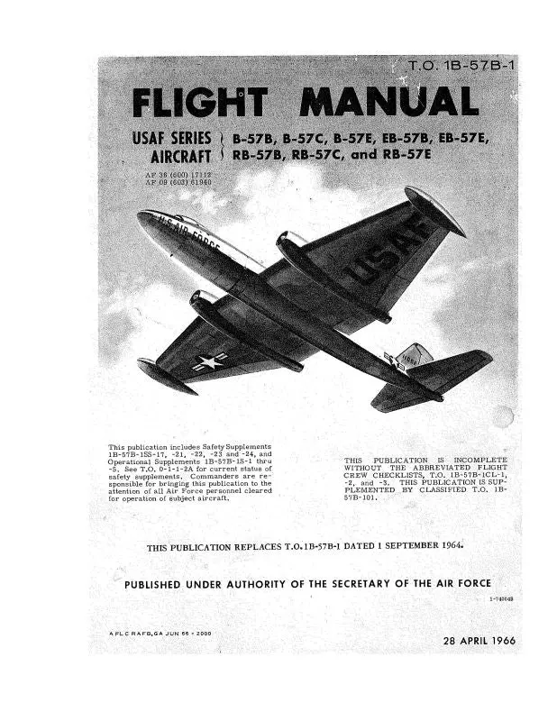 Martin B-57B,C,E,Eb-57B,E,Rb-57B,C,E Flight Manual (1B-57B-1) 1