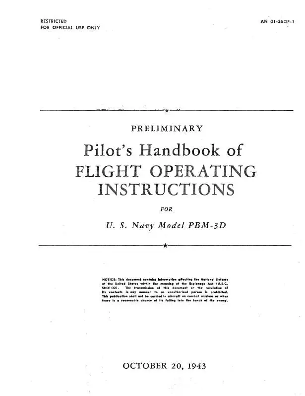 Martin Pbm-3D 1943 Pilot's Handbook Of Flight Operating Instructions (01-35Qf-1) 1