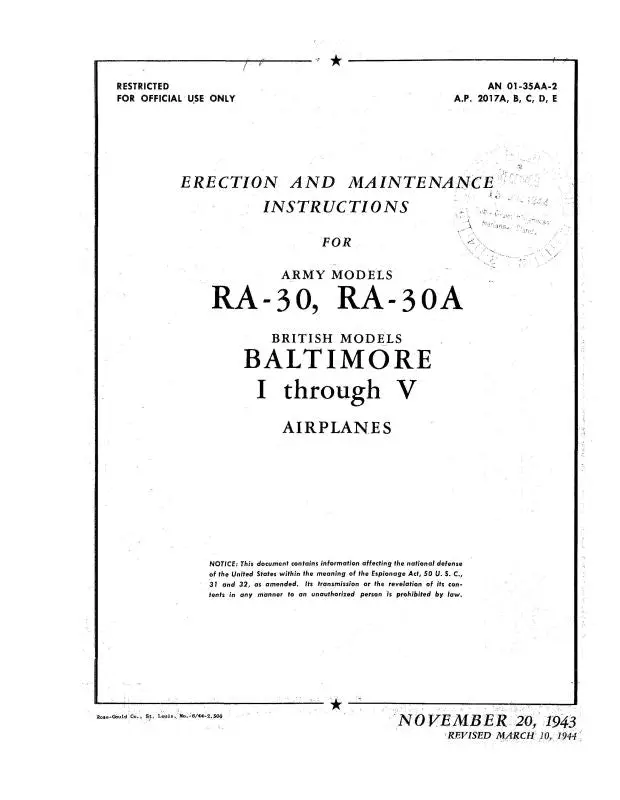 Martin Ra-30,30A 1943 Erection & Maintenance Instructions (01-35Aa-2) 1