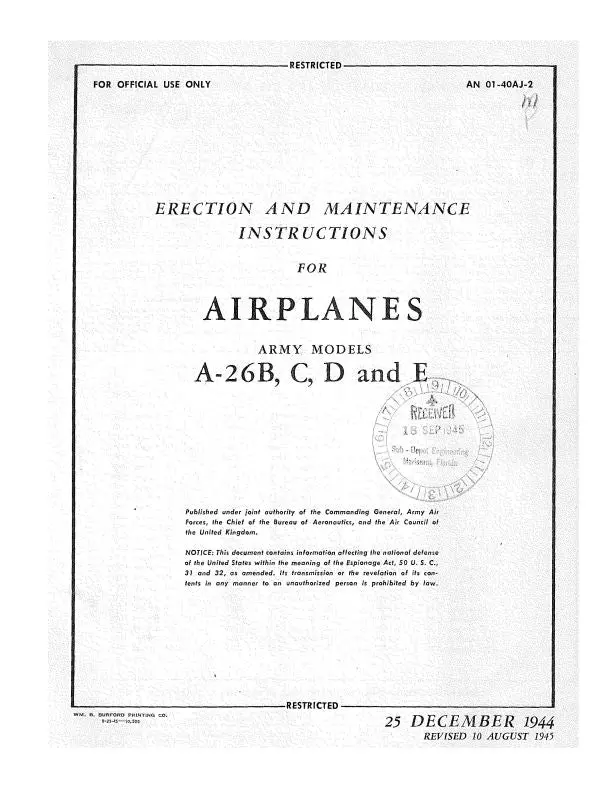 Mcdonnell Douglas A-26B,C,D & E 1944 Erection & Maintenance Instructions (01-40Aj-2) 1