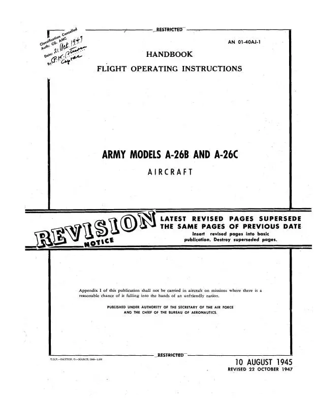 Mcdonnell Douglas A-26B, A-26C 1945 Flight Operating Instructions (01-40Aj-1) 1