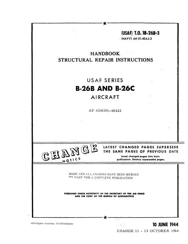 Mcdonnell Douglas B-26B & B-26C 1944 Structural Repair Instructions Handbook (1B-26B-3) 1