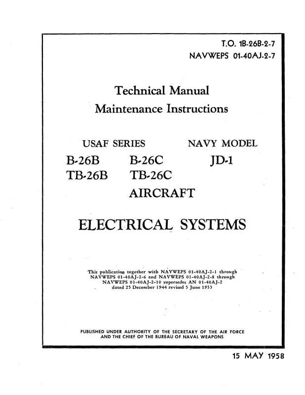 Mcdonnell Douglas B-26B,C, Tb-26B,C & Jd-1 Navy Maintenance Instructions (1B-26B-2-7) 1