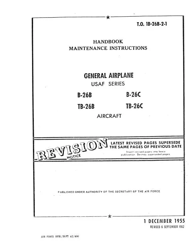 Mcdonnell Douglas B-26B,C, Tb-26B,C & Jd-1 Navy Maintenance Instructions (1B-26B-2-1) 1