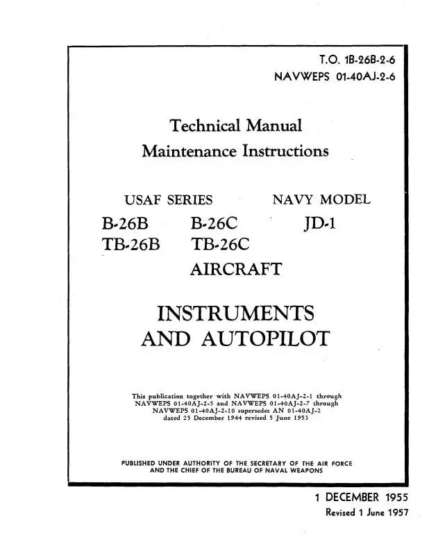 Mcdonnell Douglas B-26B,C, Tb-26B,C & Jd-1 Navy Maintenance Instructions (1B-26B-2-6) 1
