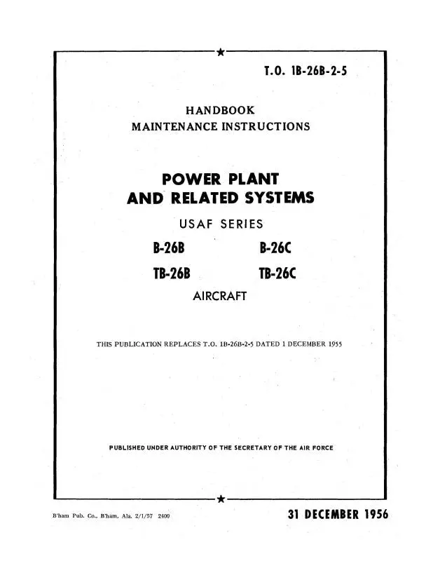 Mcdonnell Douglas B-26B,C, Tb-26B,C & Jd-1 Navy Maintenance Instructions (1B-26B-2-5) 1