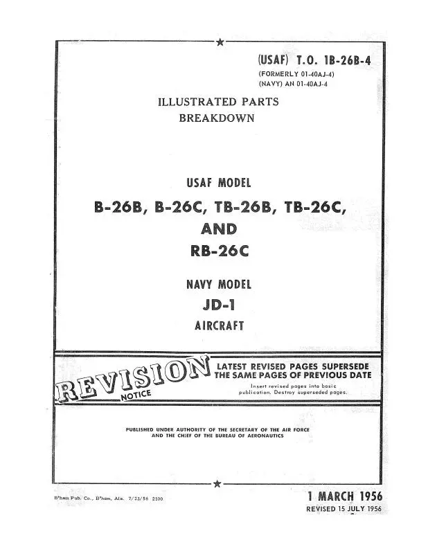 Mcdonnell Douglas B-26B,C, Tb-26B,C & Jd-1 Navy Maintenance Instructions (1B-26B-2-4) 1