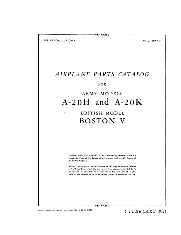 Mcdonnell Douglas A-20H & A-20K 1945 Parts Catalog (01-40Ap-4) 1