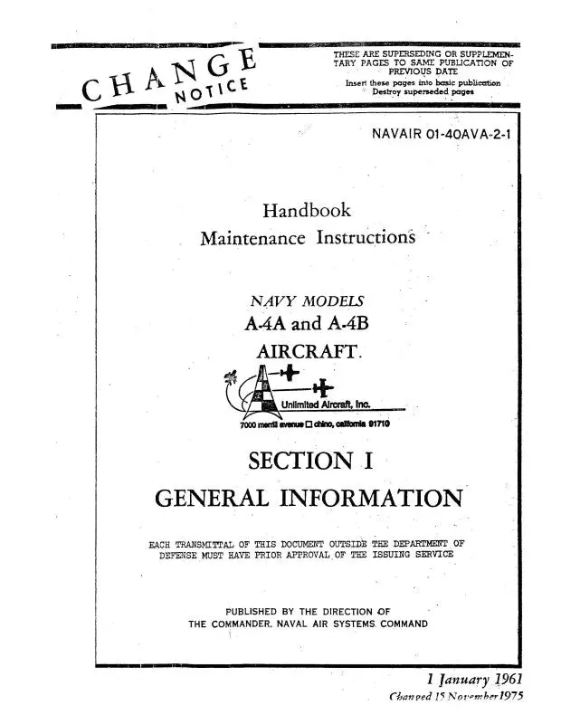 Mcdonnell Douglas A-4A & A-4B 1961 Maintenance Instructions (01-40Ava-2-1) 1