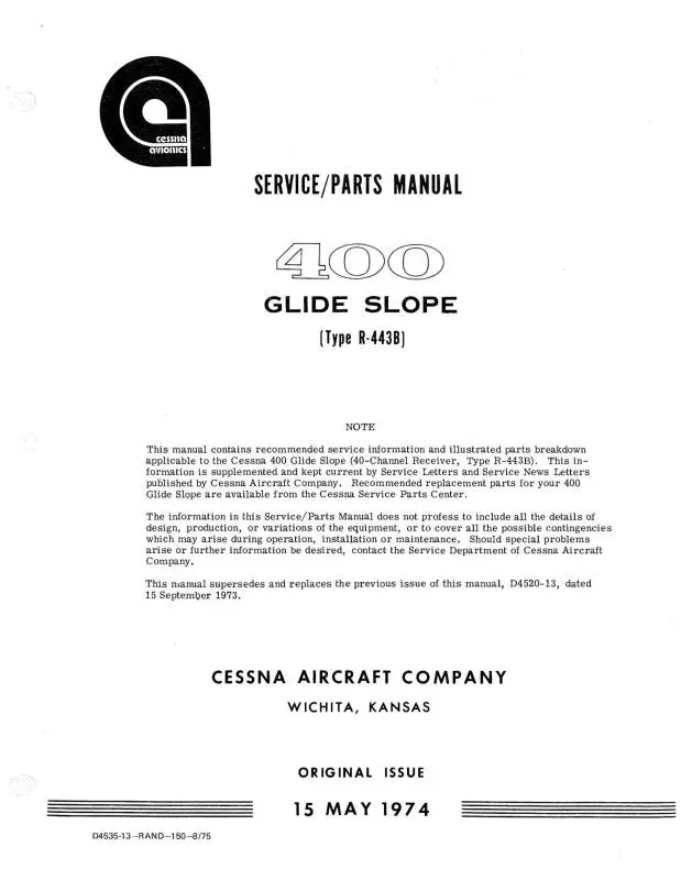 Cessna 400 Glideslopetype R-443B 1974 Maintenance, Parts Manual (D4535-13) 1